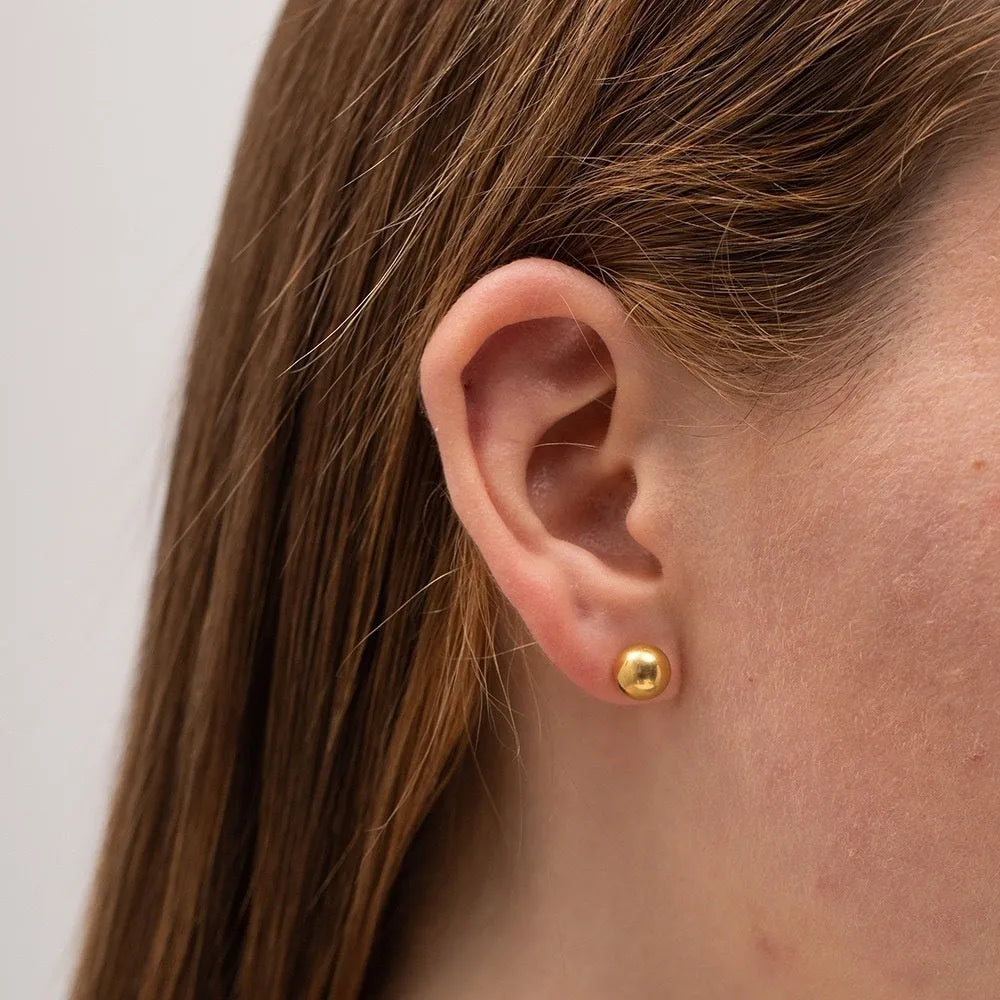 Stainless steel ball stud earrings with geometric minimalist design in gold or silver plating