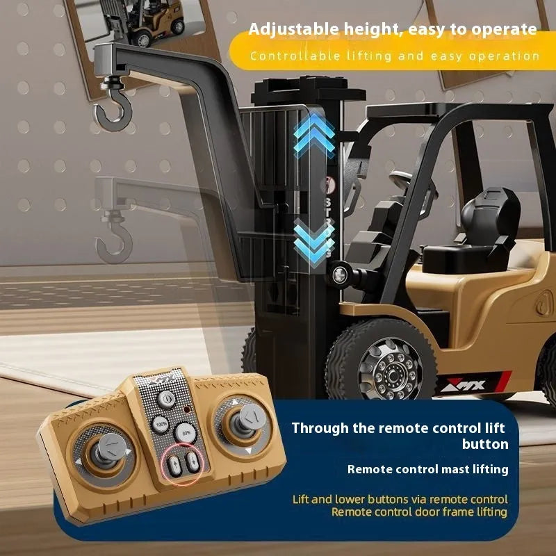 1:64 scale mini alloy forklift remote control toy with Bluetooth controller and cargo accessories