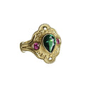 Golden geometric women's fashion ring on a plain background, showing its gold-plated alloy construction and ins style design.