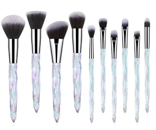 10-piece crystal handle foundation brush set with artificial fibre bristles in four colour options