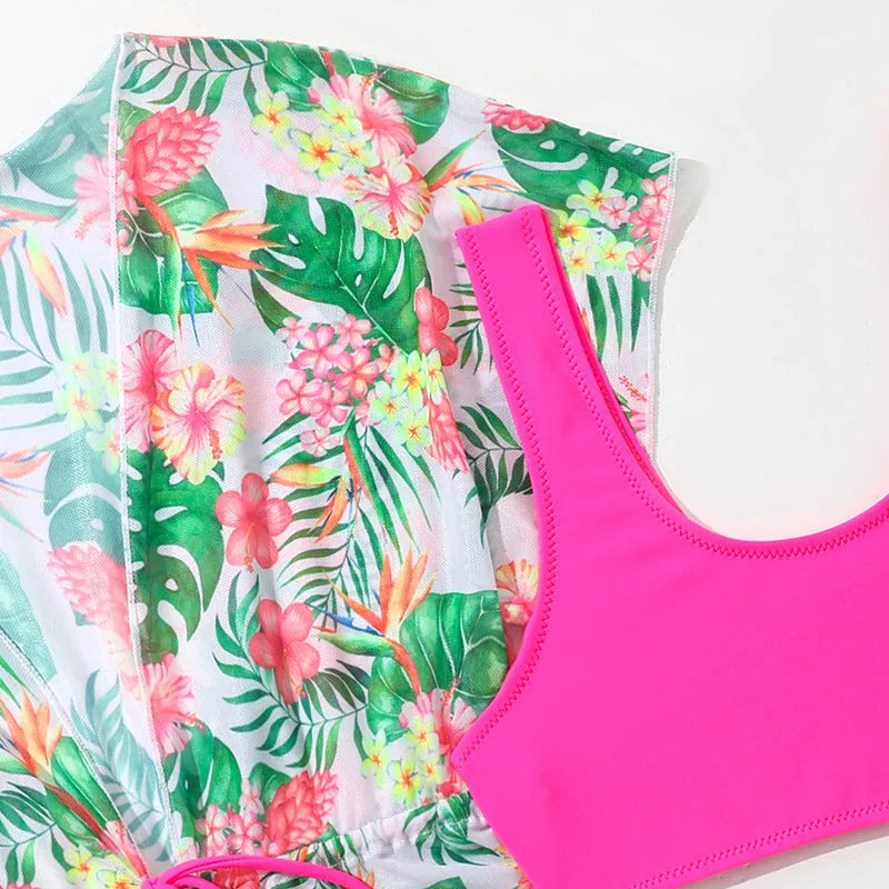 Girls floral two-piece swimsuit briefs in a Korean style, sizes 130cm to 160cm.