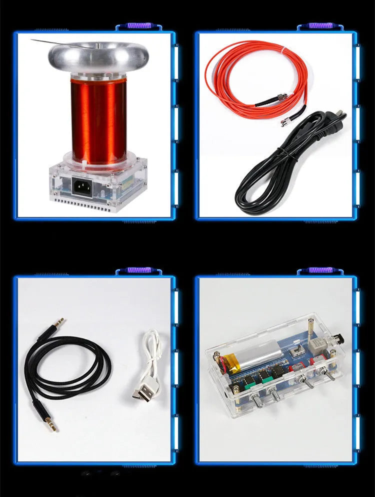 Tesla coil driver board unit with controller and cables for high-voltage arc demonstrations