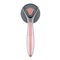 Grey self-cleaning pet grooming brush with a comfort-grip handle and a one-click button