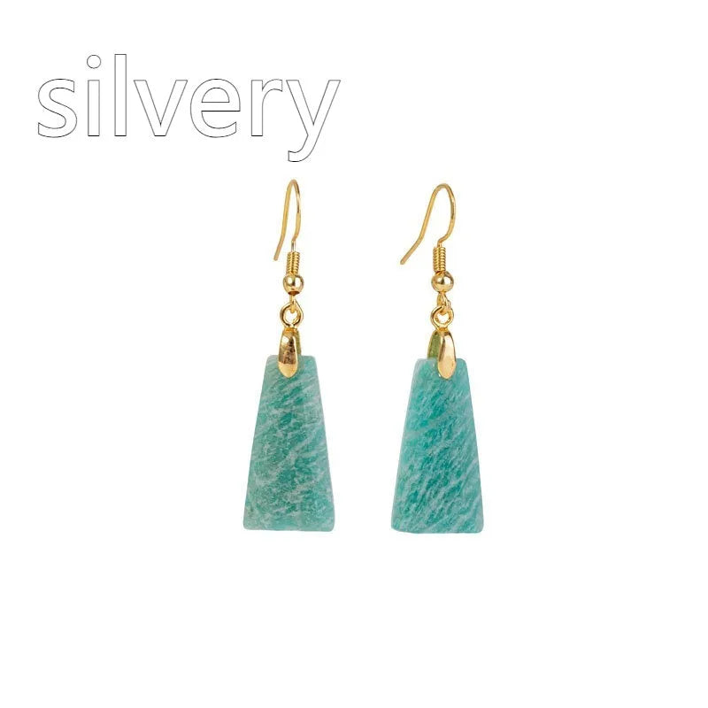 Amazonite rough stone geometric earrings with trapezoid shape and gold/silver finish