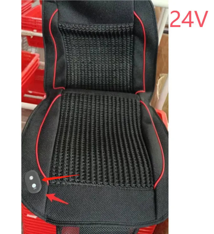 Black car ventilation seat cushion with massage function showing 60x60cm dimensions