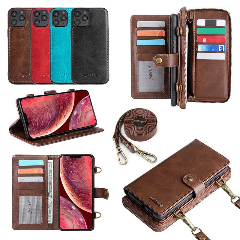 Detachable magnetic wallet phone case in black showing both attached and separated configurations