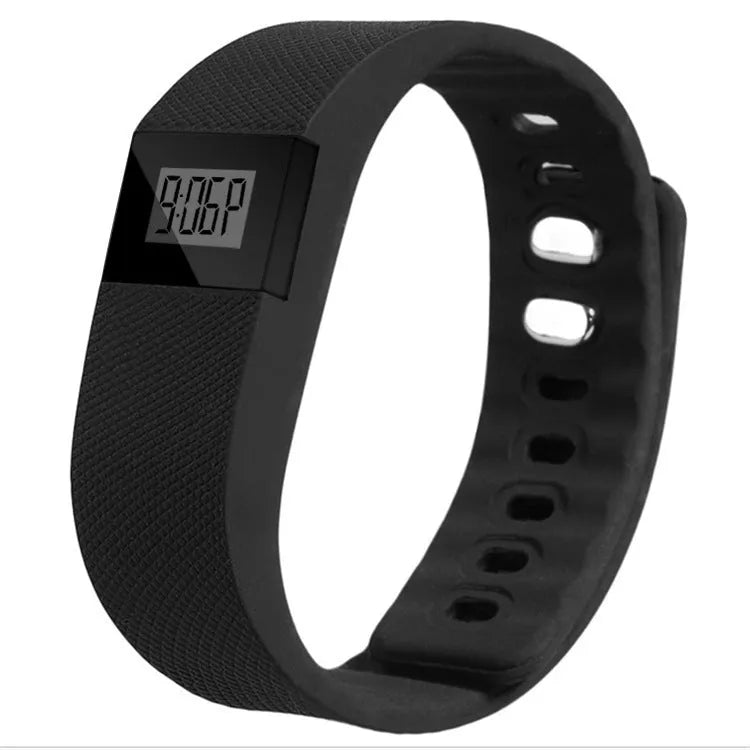 Ordinary Bracelet Pedometer in black, blue, green, orange, or yellow colours, showing wristband design.