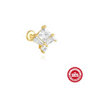 Sterling silver chain stud earrings with zircon inlay in golden geometric designs