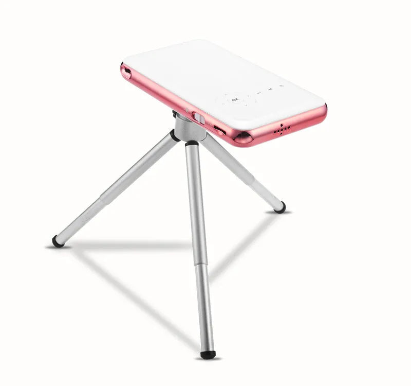 White and rose gold M6S miniature DLP Android projector showing compact 145mm size