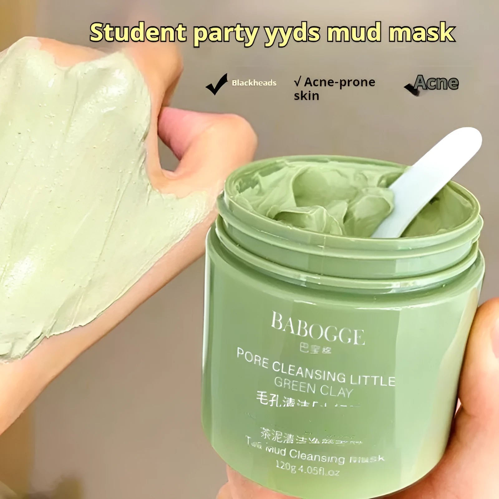 120g clay facial cleansing mask in container with daub-type application for non-pulling use