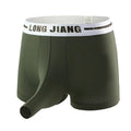 Men's solid colour ice silk open trunk boxer shorts laid flat, showing mid-waist design.