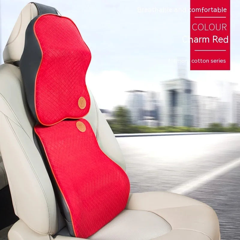 Memory foam car headrest pillow and lumbar support set in black colour option
