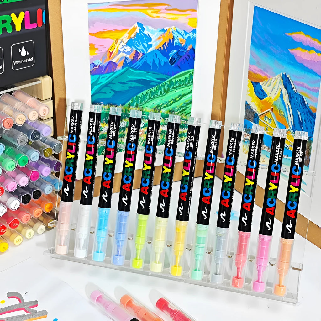 Set of straight liquid acrylic marker pens with soft heads for art and graffiti projects