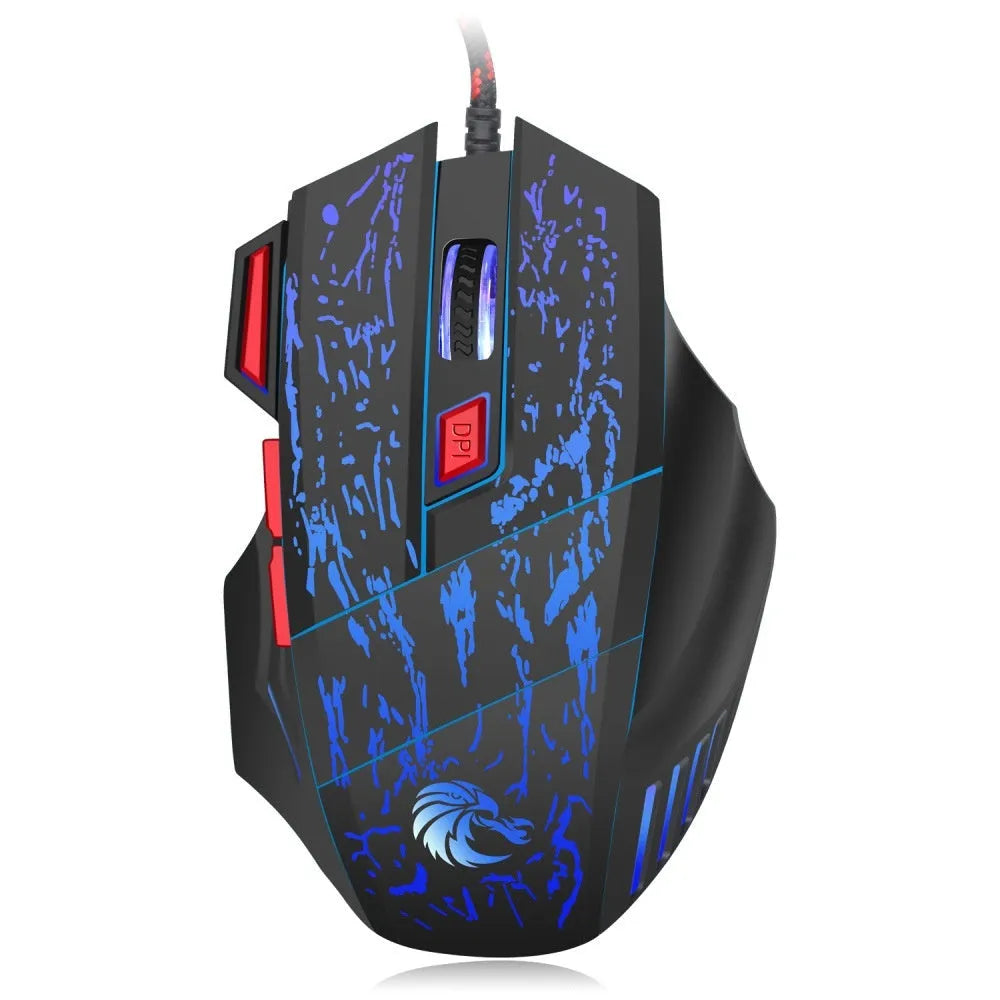 Black H300BK gaming mouse with colourful luminous crack design and USB cable