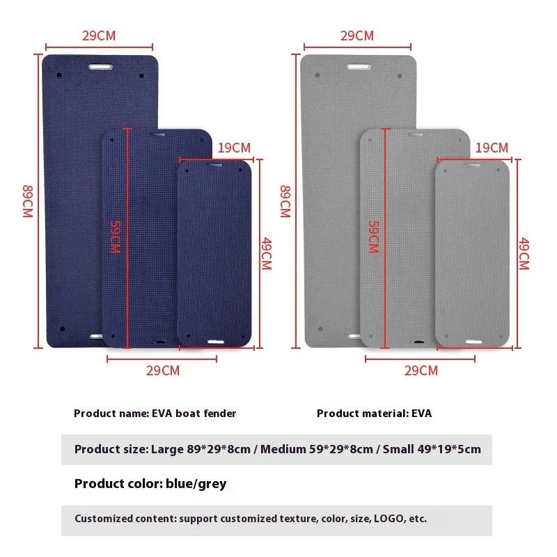 Thickened blue EVA boat fender for marine anti-collision protection.