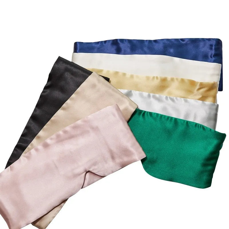 Mulberry silk sleep eye mask shown in champagne gold colour option for light blocking