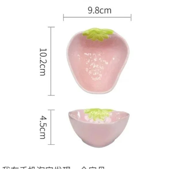 Strawberry design porcelain dinnerware set with flower bowls, plates, and spoon