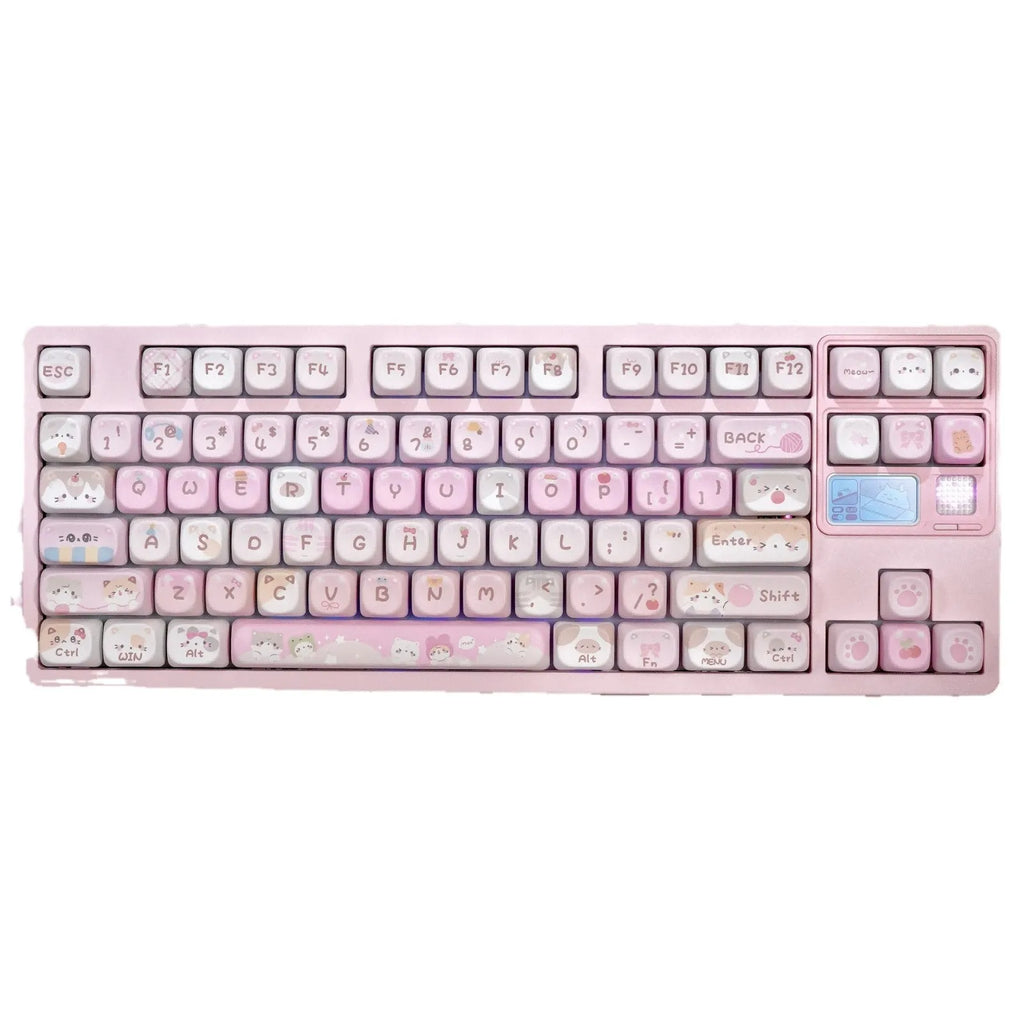 MOA height pink cartoon sublimation key caps for mechanical keyboards showing five-sided artwork coverage.