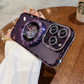 Magnetic bracket rhinestone frame phone case for Apple iPhone in transparent silicone with decorative rhinestones