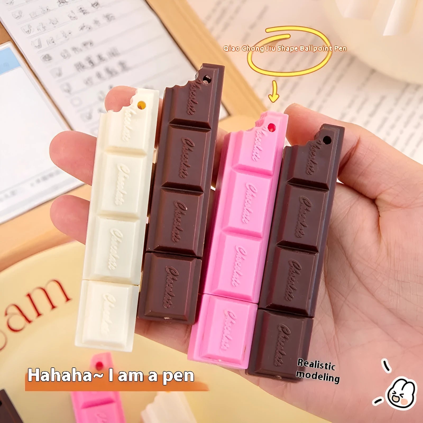 Chocolate simulation cartoon ballpoint pen with 0.5mm bullet tip in three colour variations