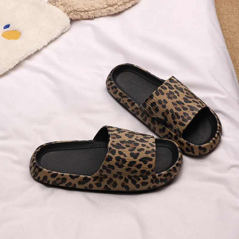 Women's leopard print EVA slippers with thick sole in multiple colour options