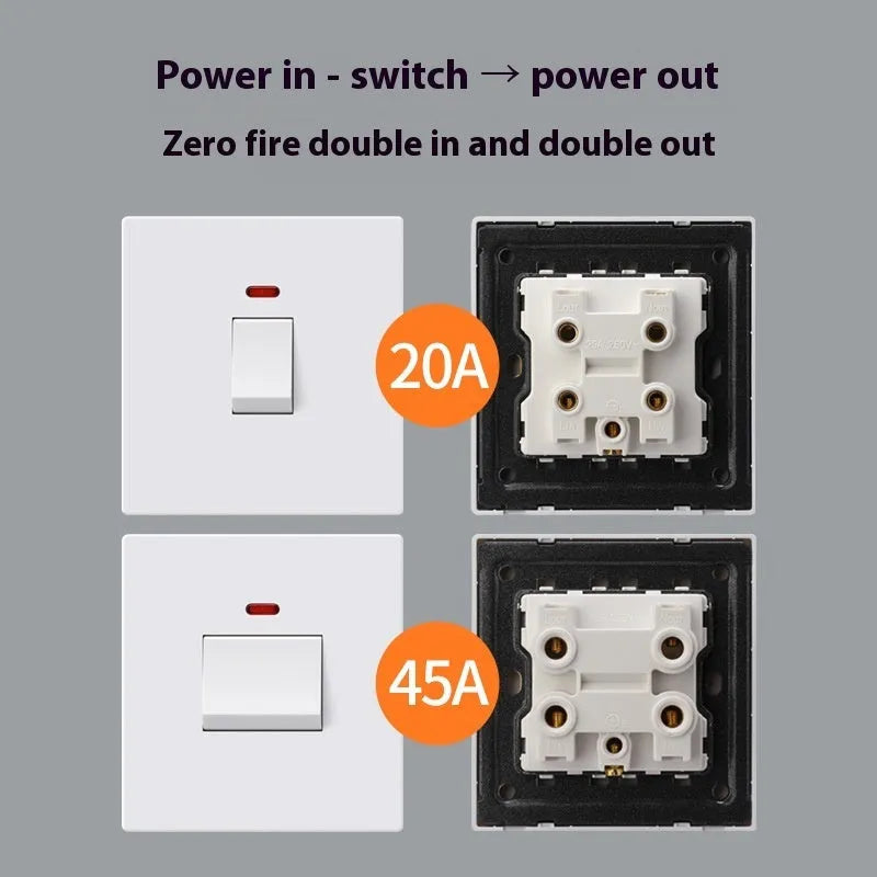 High-power illuminated circuit breaker switch for water heaters and air conditioners in gold finish