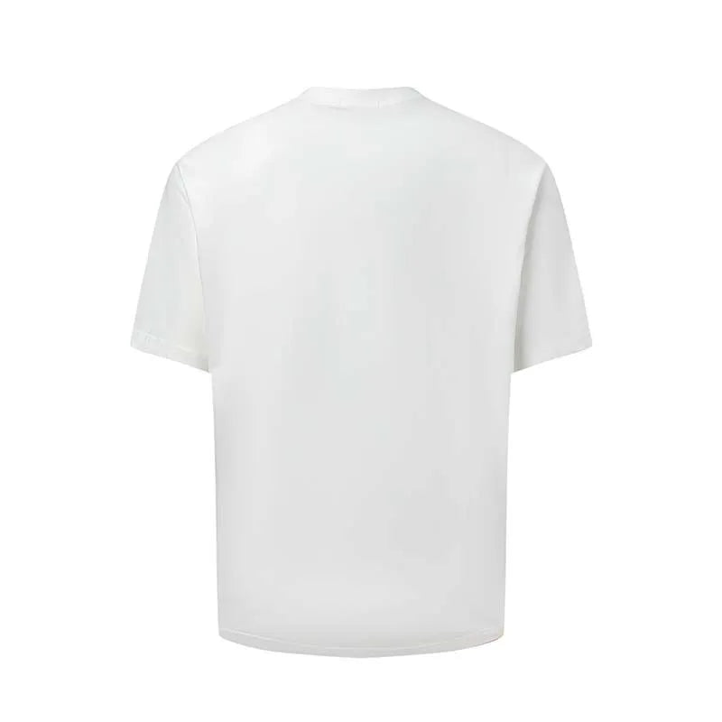 Men's blue American Retro style T-shirt with white printed letter design, round neck, loose fit