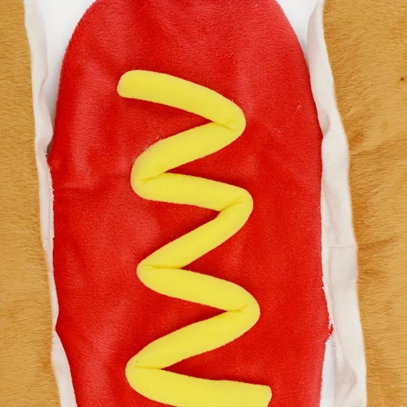 Funny hot dog costume for small dog with elastic belly strap and hook-and-loop fastener