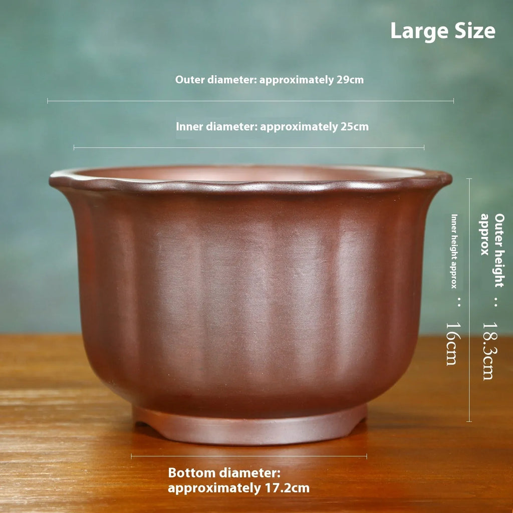 Antique carved purple sand ceramic flower pot for indoor bonsai in classical style
