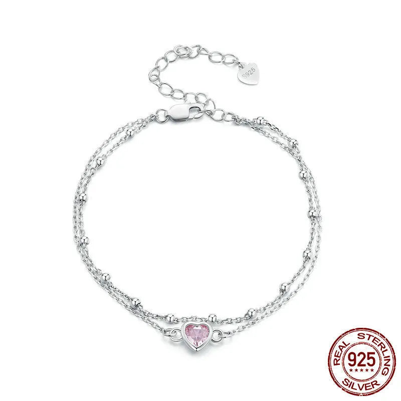 925 sterling silver heart-shaped bracelet with sweet girlish style and BSB152 colour