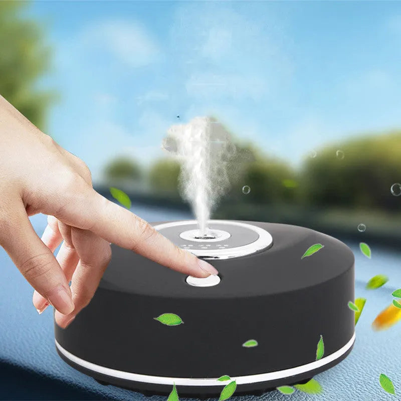 USB car aromatherapy machine in black, grey or white with anti-slip pad for dashboard mounting
