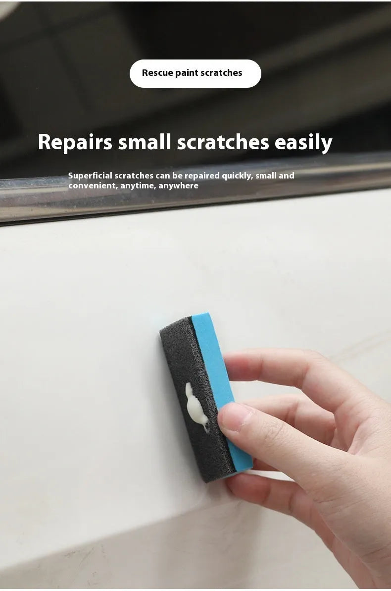 Car repair wax kit containing scratch removal compound, brightening wax, and frosted polishing sponge