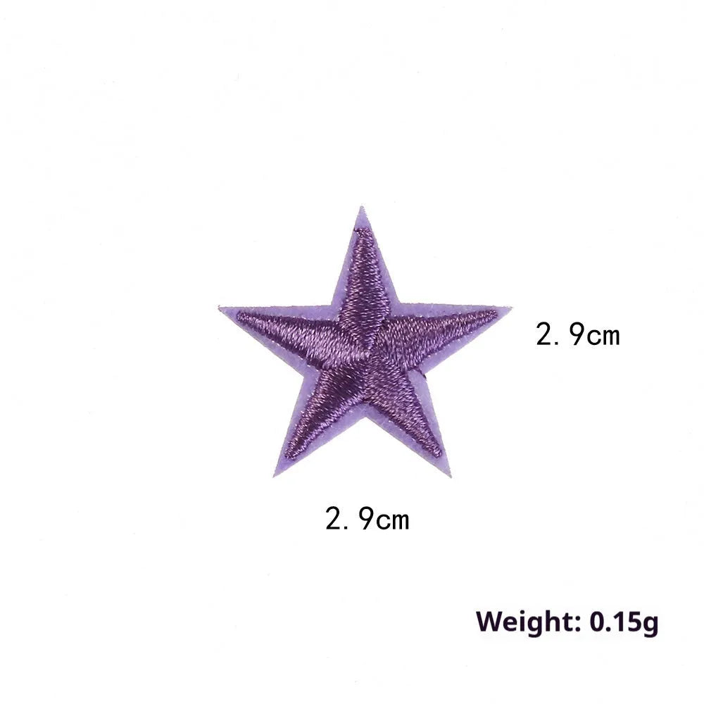 Colourful five-pointed star embroidery patches and cloth stickers for DIY clothing decoration.