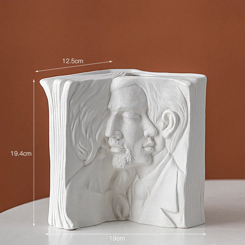 Ceramic book stand in a modern design with a glazed surface, shown in one of four character style options.