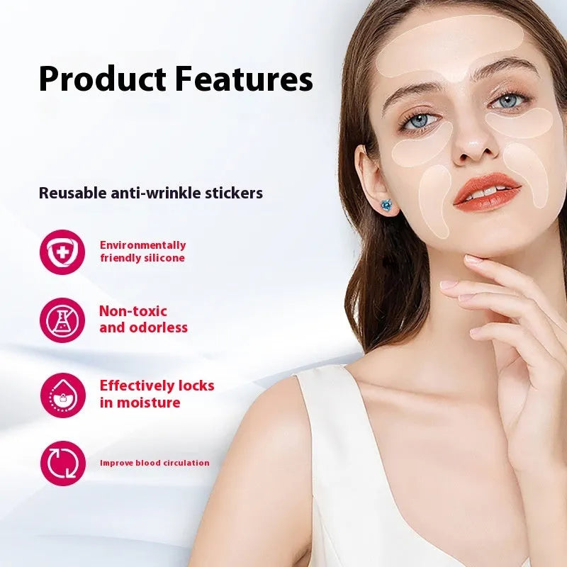5 silicone anti-wrinkle face patches for forehead and frown line reduction
