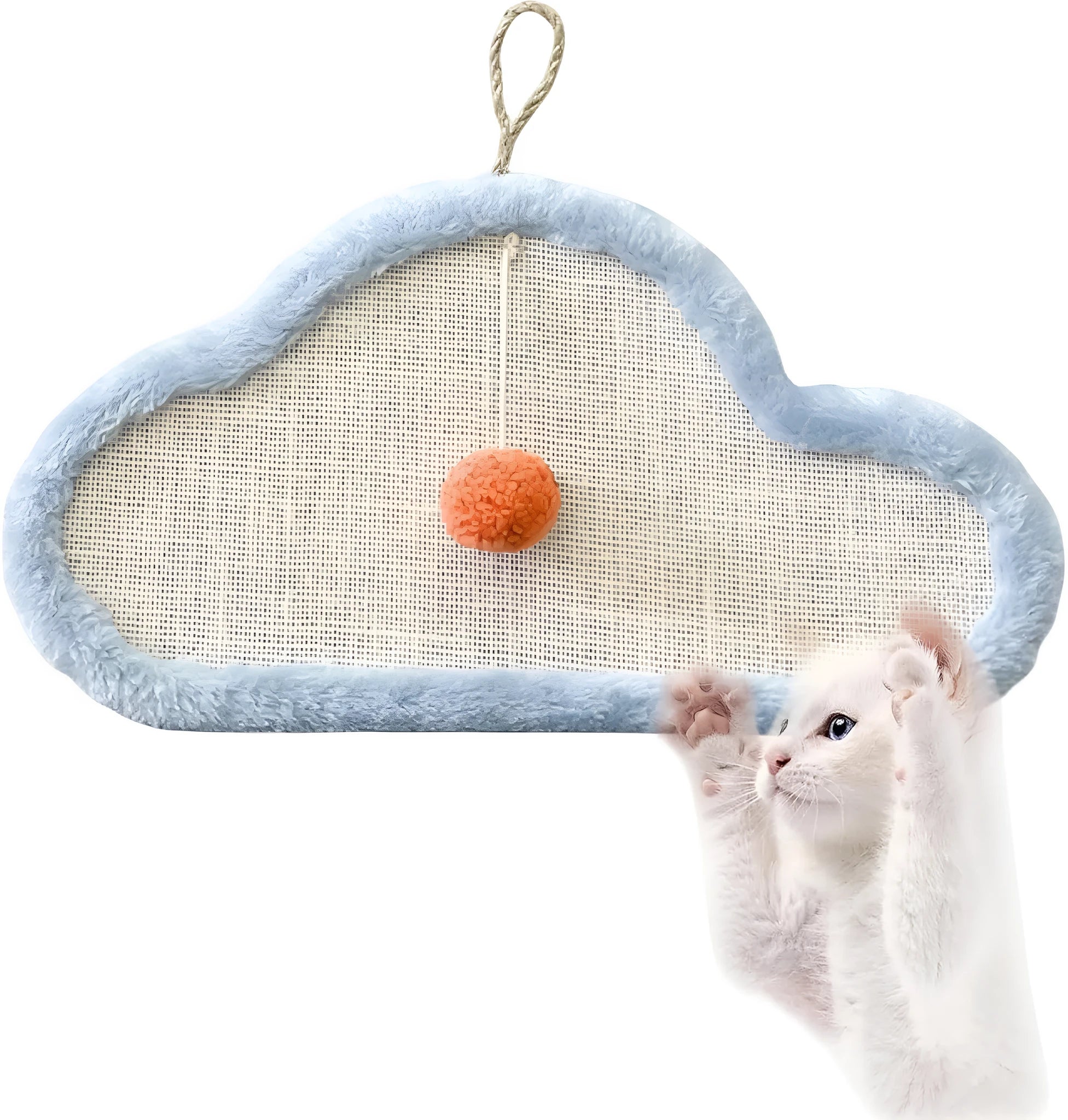 Wall mounted cat scratching mat with sleeping cat design in natural sisal material