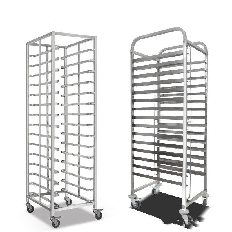 Six-layer stainless steel baking tray rack with locking mechanism for 40x60cm commercial trays