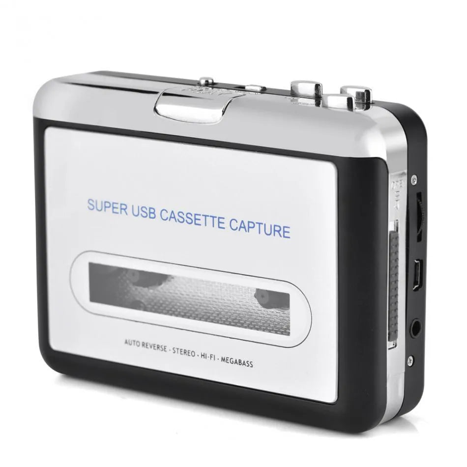 Silver USB cassette converter for transferring tapes to MP3 digital audio files