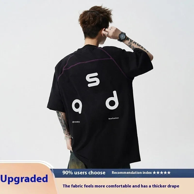 Cotton letter print short-sleeve t-shirt in loose fit with round neck collar in black and white colour options