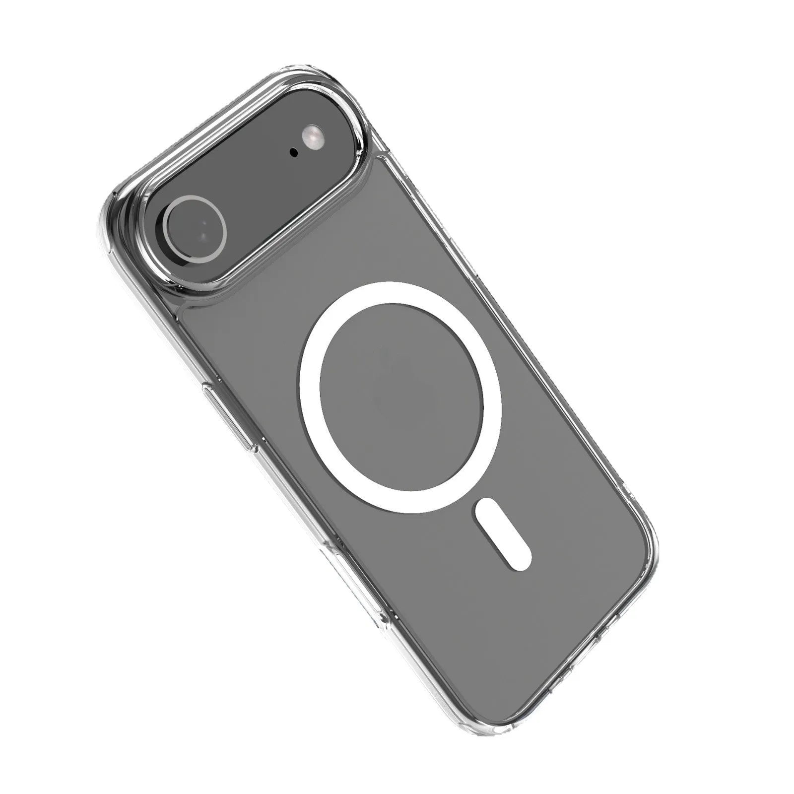 Transparent magnetic phone case for iPhone 17 Air with shockproof TPU construction and built-in magnetic ring.