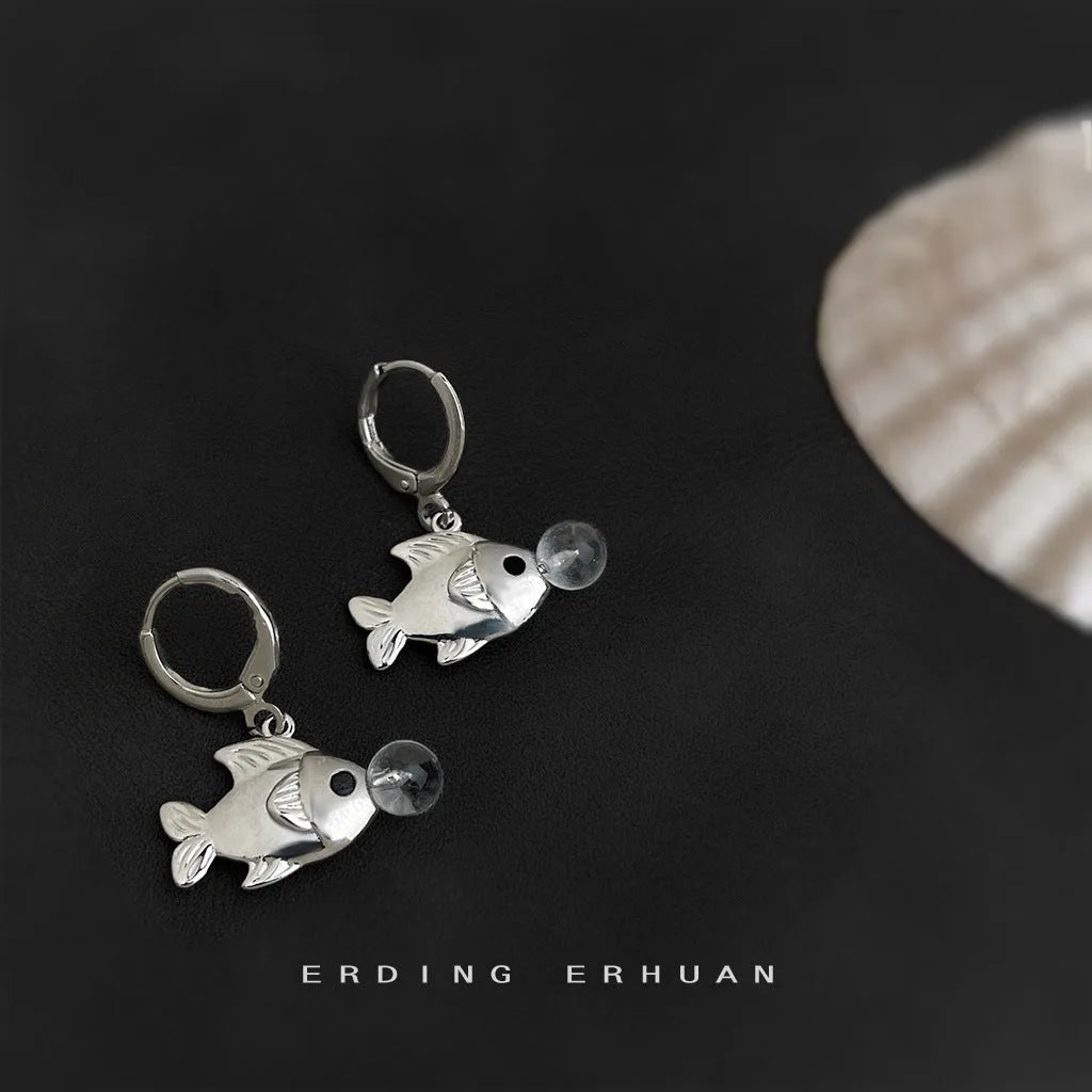 Bubble Fish Earrings with goldfish design in electroplated copper, approximately 4cm length