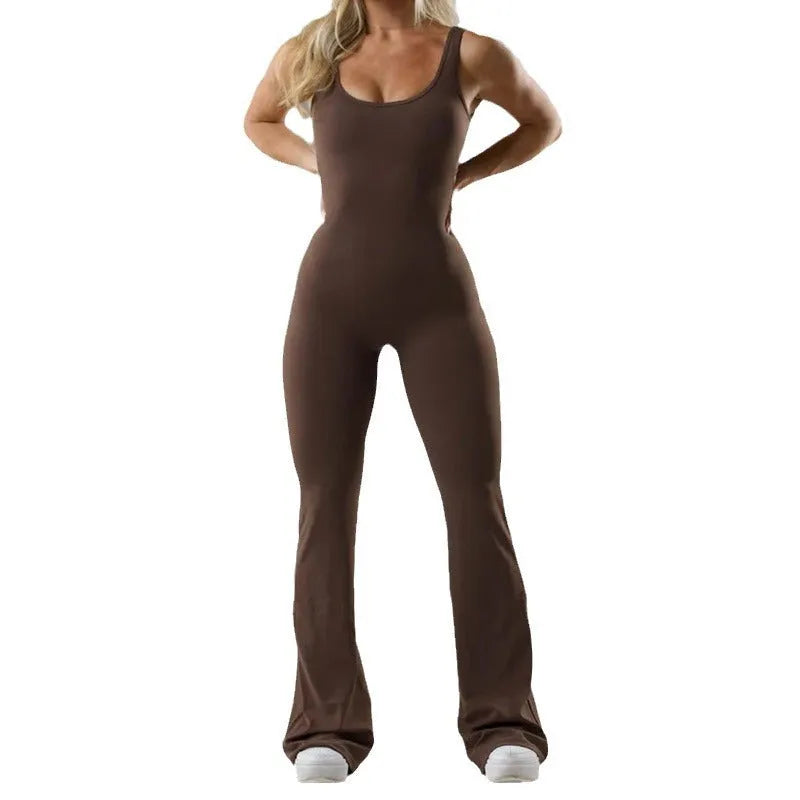 Women's yoga bodysuit with seamless hollow back design in milk silk polyester fabric