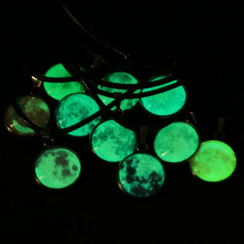 Luminous alloy necklace with a glass constellation pendant on an adjustable chain.