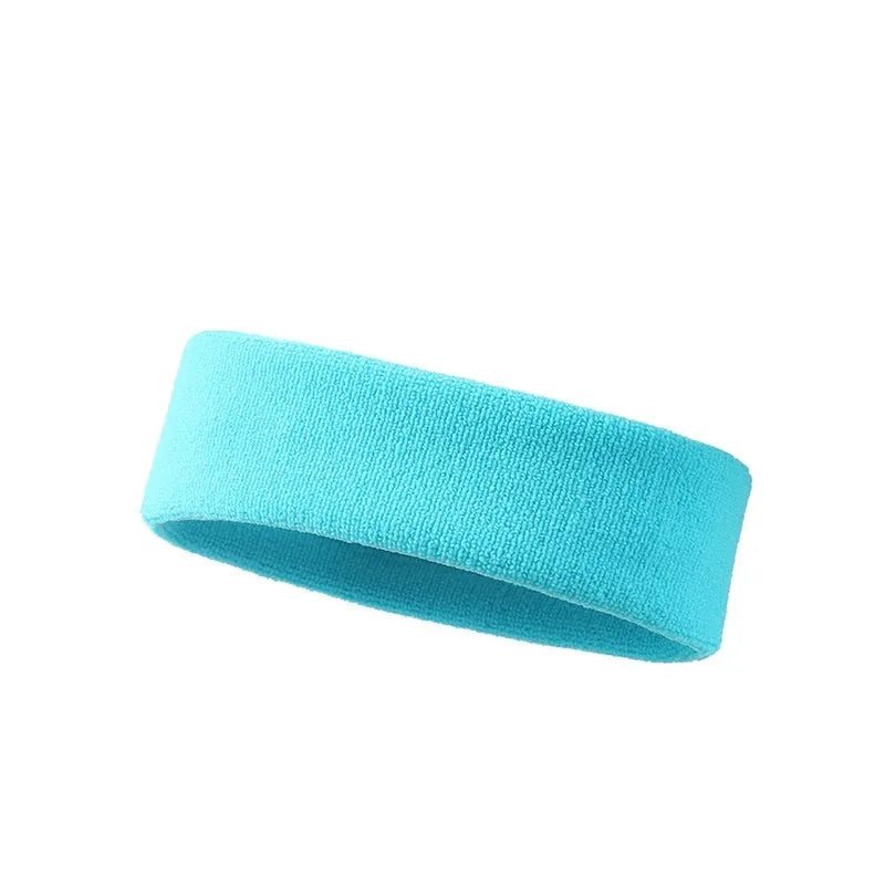 Elastic widening sports sweat band in solid colours: black, red, blue, rose red, sky blue.