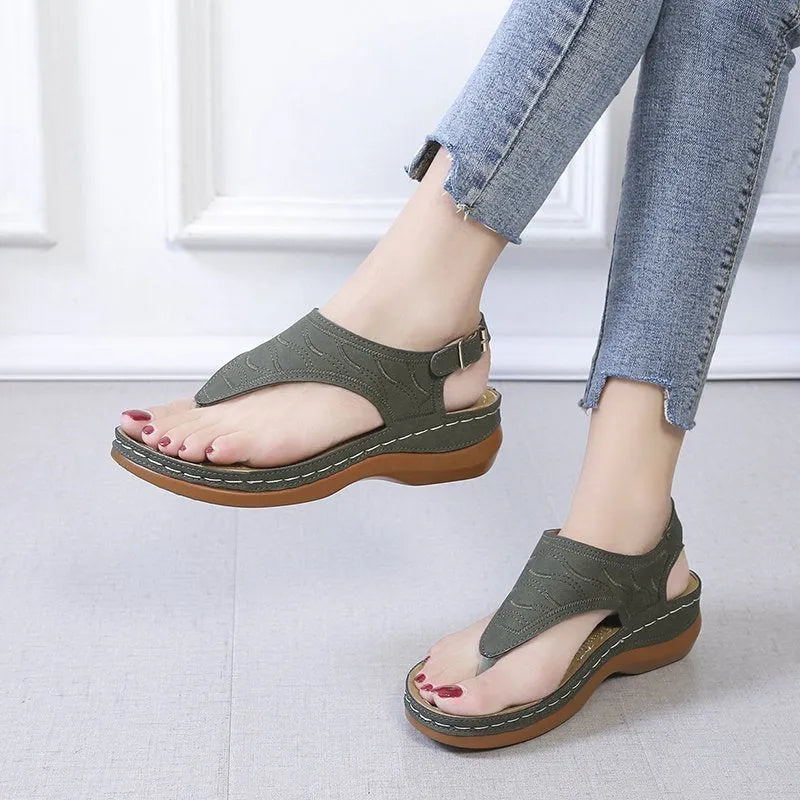 Women's casual wedge heel sandals with adjustable back strap in vegan leather