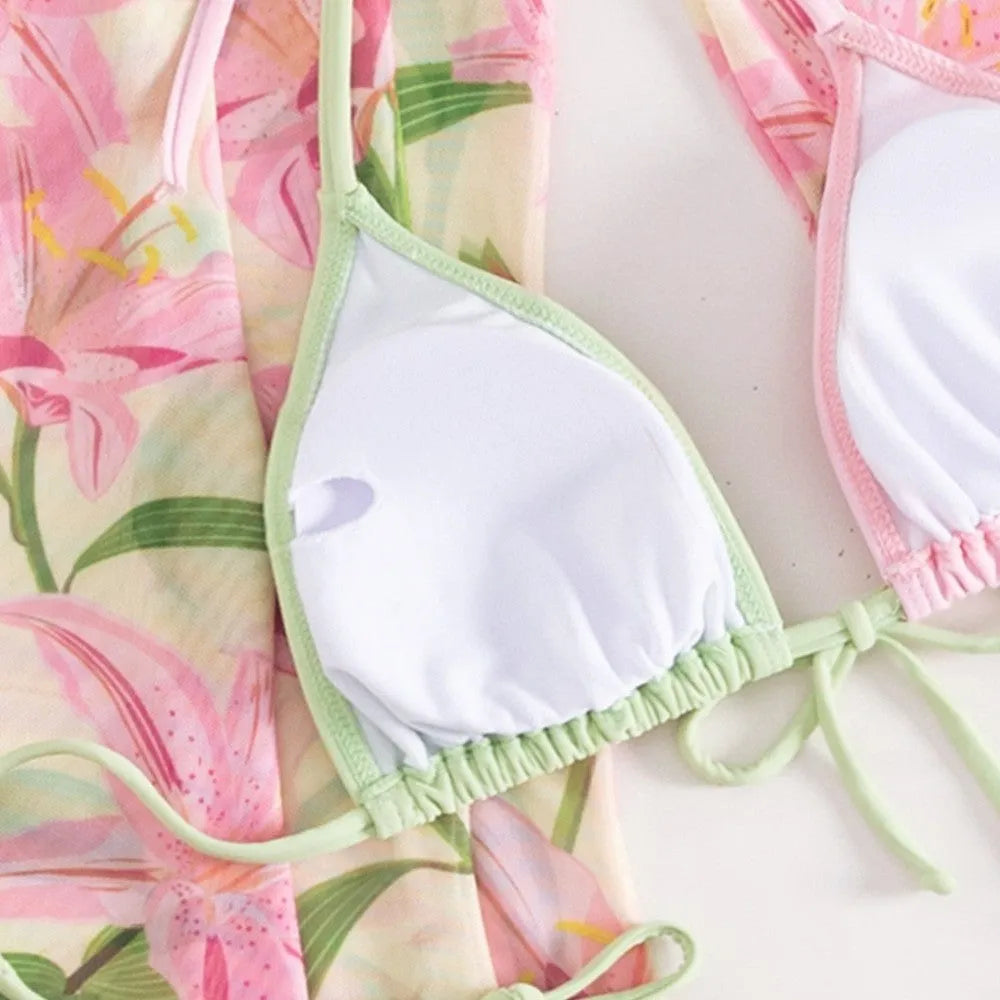 Women's quick-drying printed bikini swimsuit set in European and American sizing