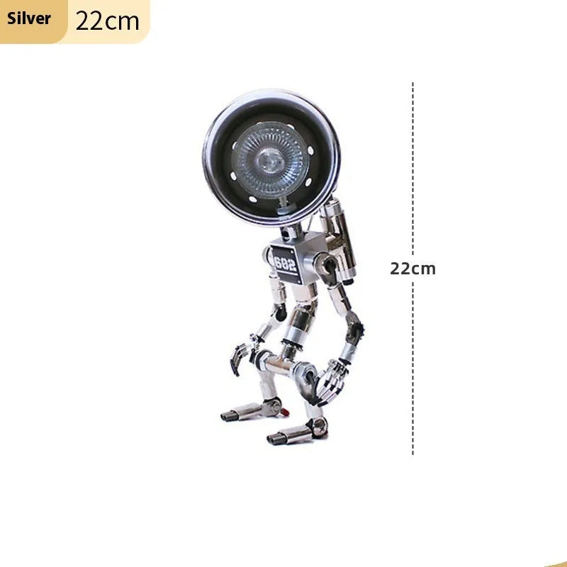 Creative robot night light in silver or copper finish, 22cm or 29cm tall with customisable graphics