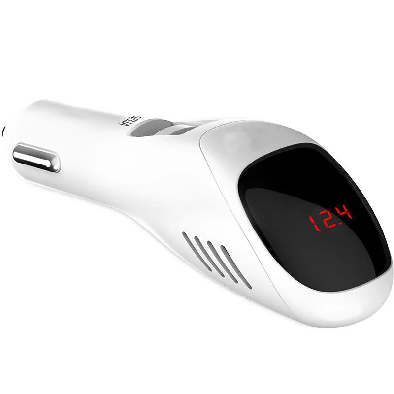 White car USB charger with negative ion air purifier showing compact design for vehicle installation
