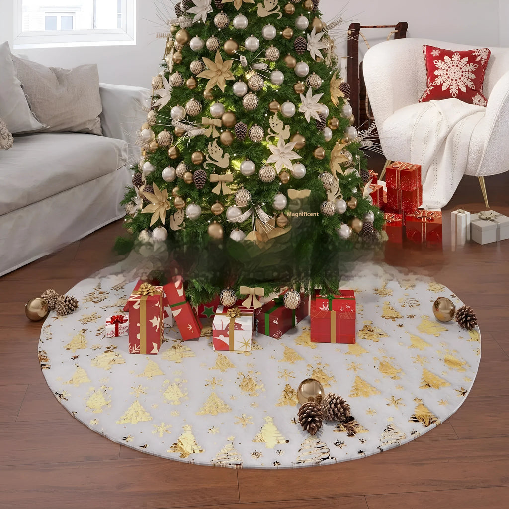Plush Christmas tree style festive rug in cedar or snowflake star design