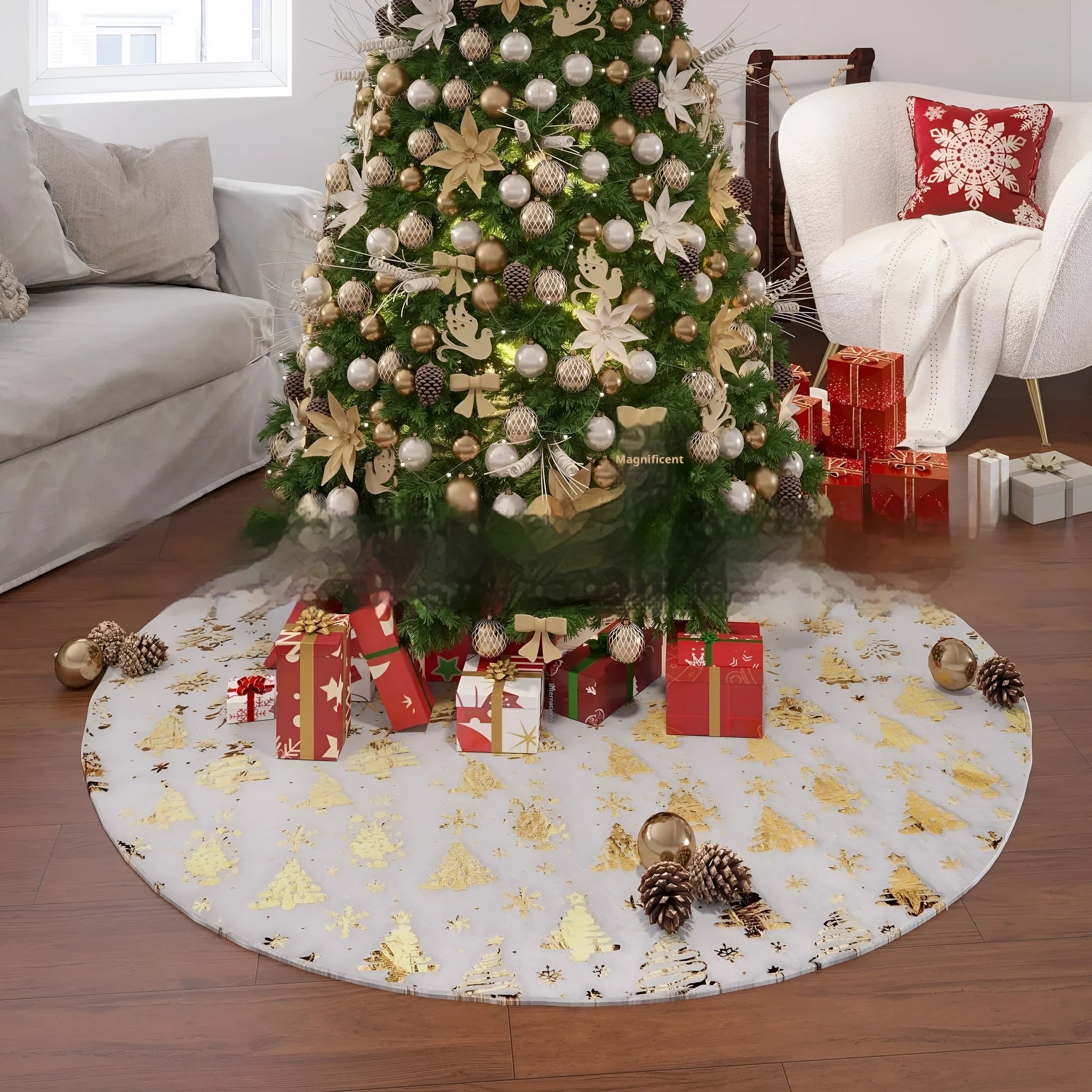 Plush Christmas tree style festive rug in cedar or snowflake star design